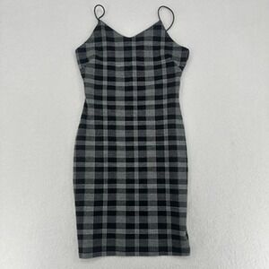 Popular 21 Plaid Bodycon Slip Dress Gray Black Size Large